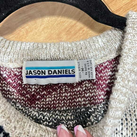 Jason Daniels Vintage Sweater Size M Beige Chunky Grandpa Pullover Y2K Retro 90s - Picture 5 of 5